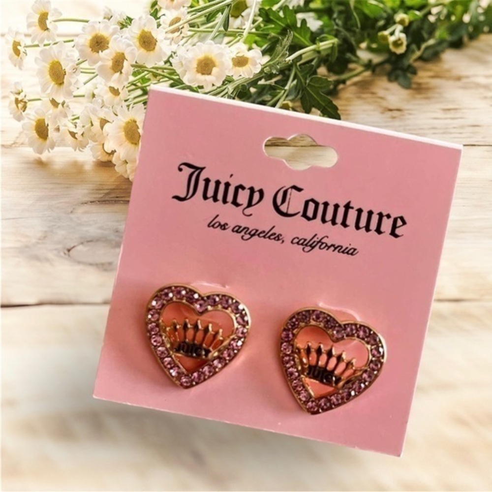 NWT JUICY COUTURE earrings gold tone embellished with pink rhinestones
